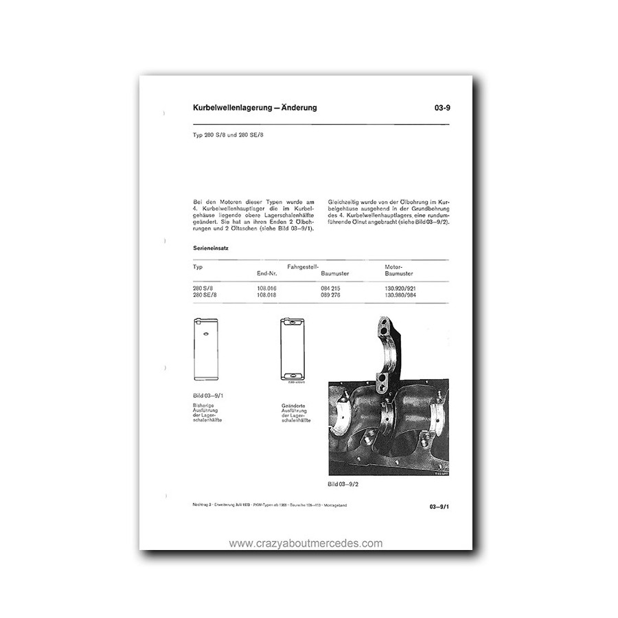 Mercedes Benz Benz Werkstatt-Handbuch PKW-Typen ab 1968 Baureihe 108-113 Wartung, Einstellung und Montage Band 1