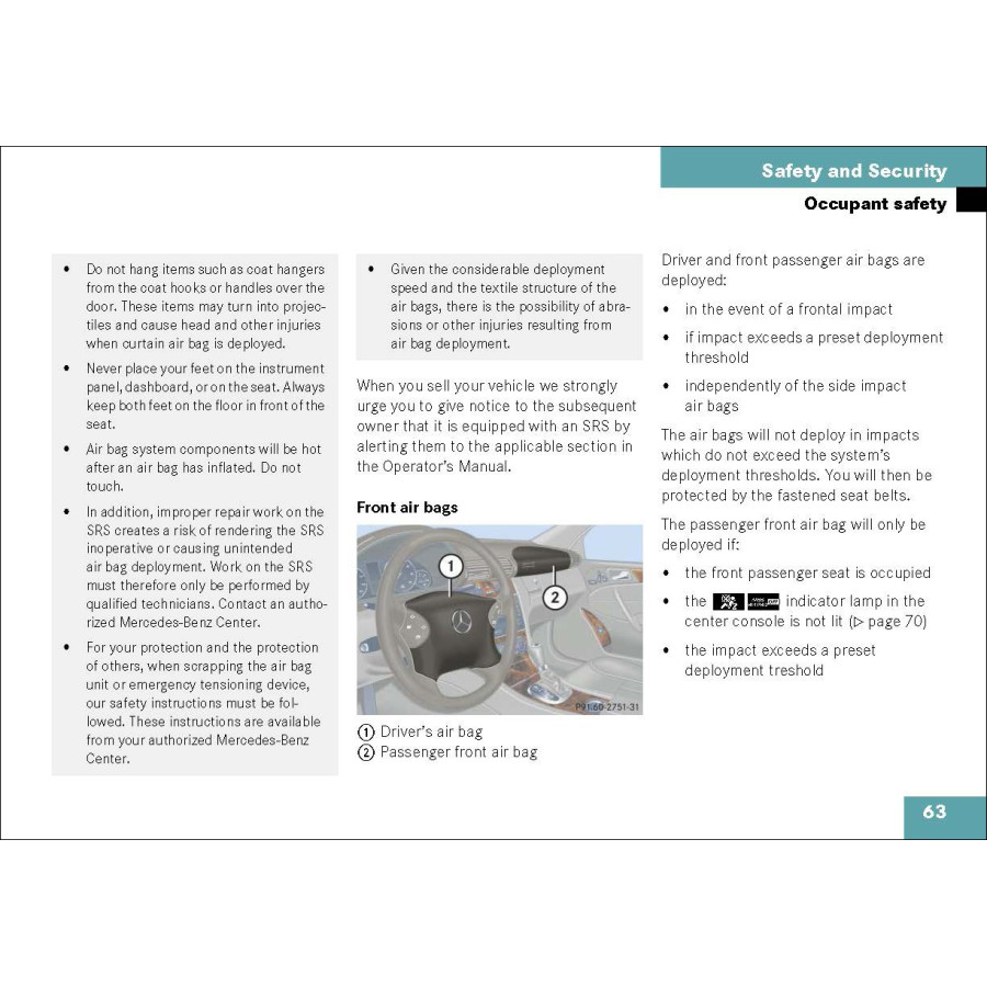 Mercedes Benz Operator's Manual C-Class Sedan W203