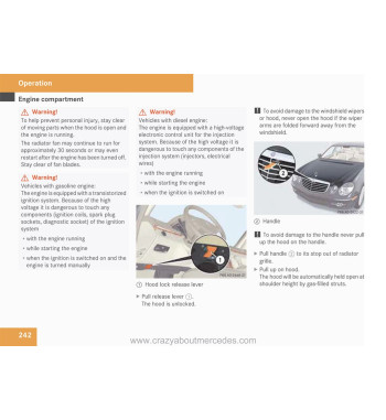 Mercedes-Benz E-Class W211 | Engine compartment and hood opening