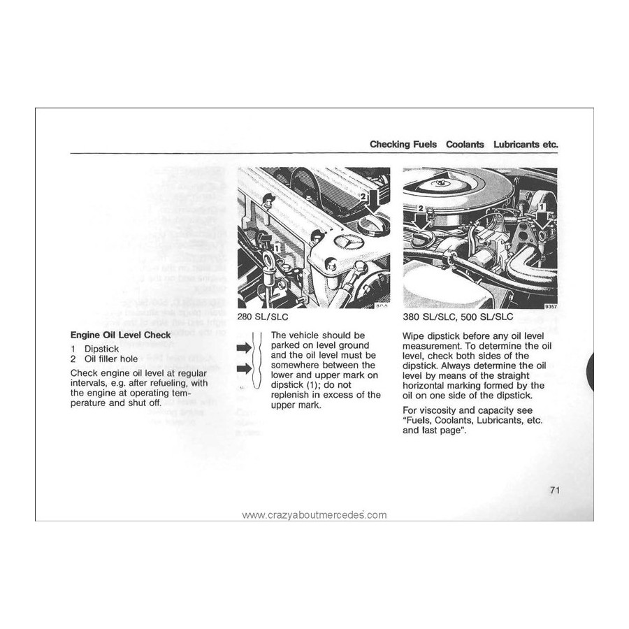 Mercedes Benz SL-SLC Owner's Manual R107