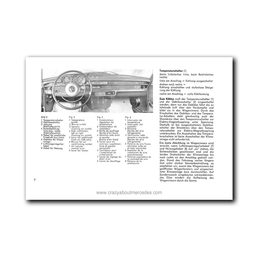 Acondicionador de Aire Mercedes Benz 280 S, 280 SE Limousine, 300 SEL, 300 SEL 6.3