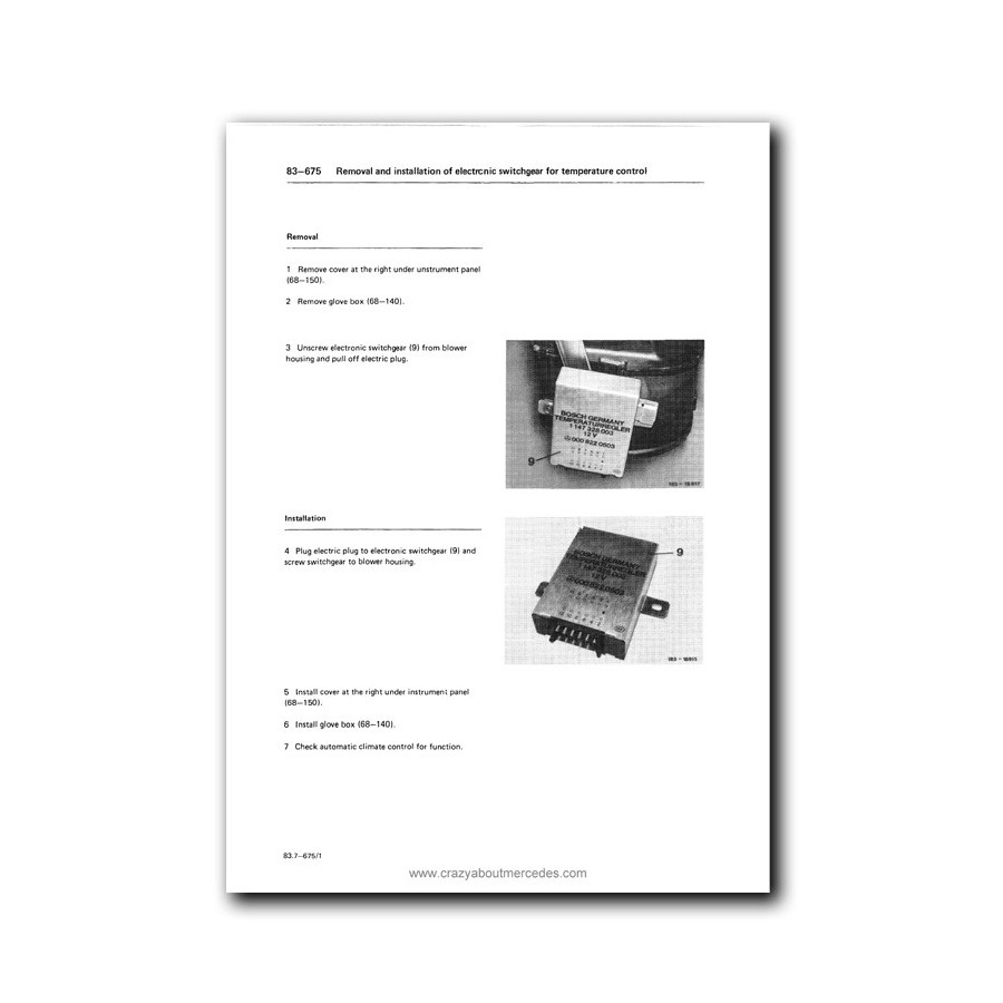 Mercedes Benz Service Manual Automatic Climate Control Model 126