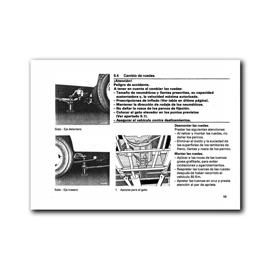 Mercedes Benz MB 100 | Manual Instrucciones de Servicio | W631 | Cambio de ruedas