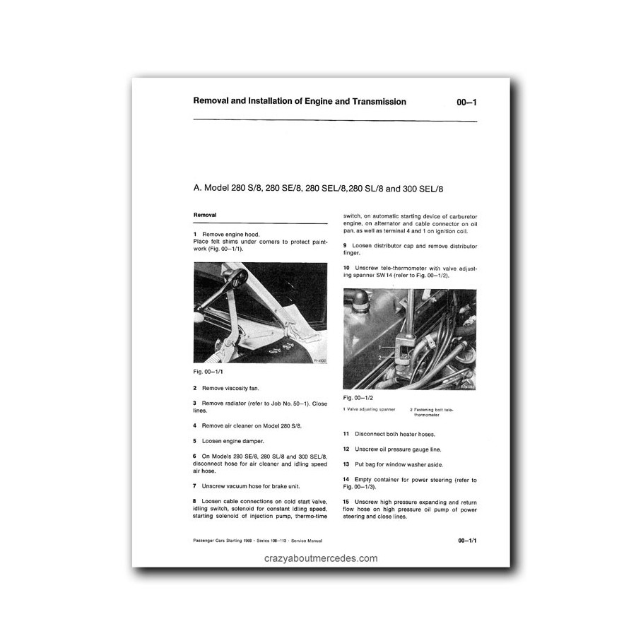 Mercedes Benz Service Manual Passenger Cars Starting 1968 Series 108, 109, 111, 113. Maintenance, Tuning, Unit Replacement