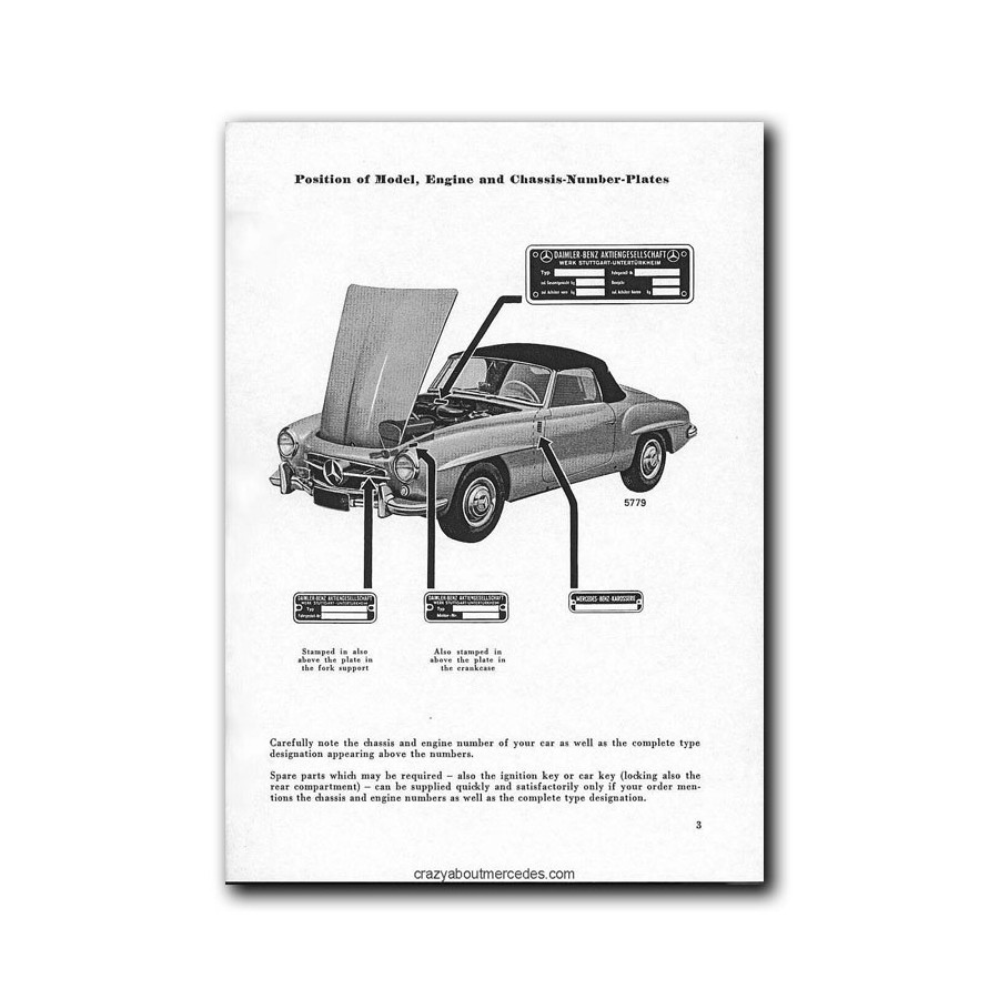 Manual Mercedes Benz 190 SL | Instruction Manual Edition A | W121.