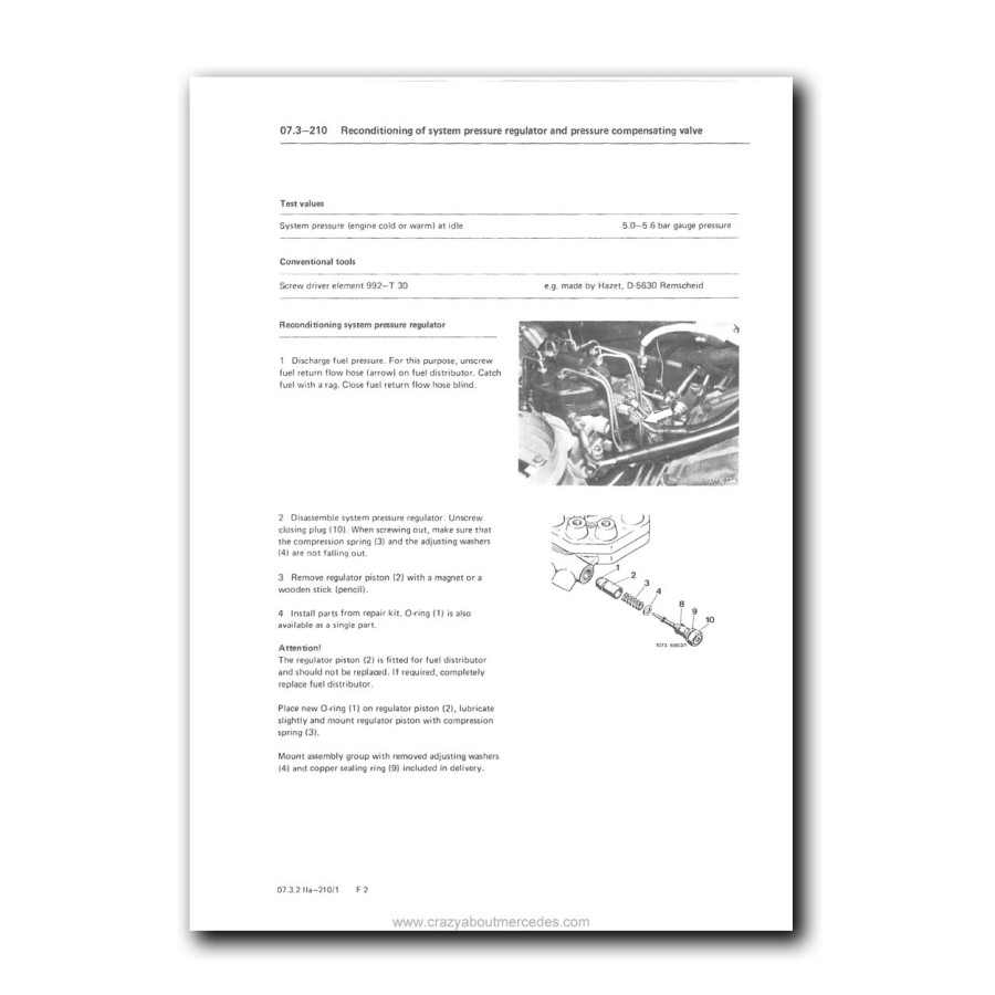 Mercedes-Benz Engine M110 | Reconditioning of system pressure regulator and pressure compensating valve